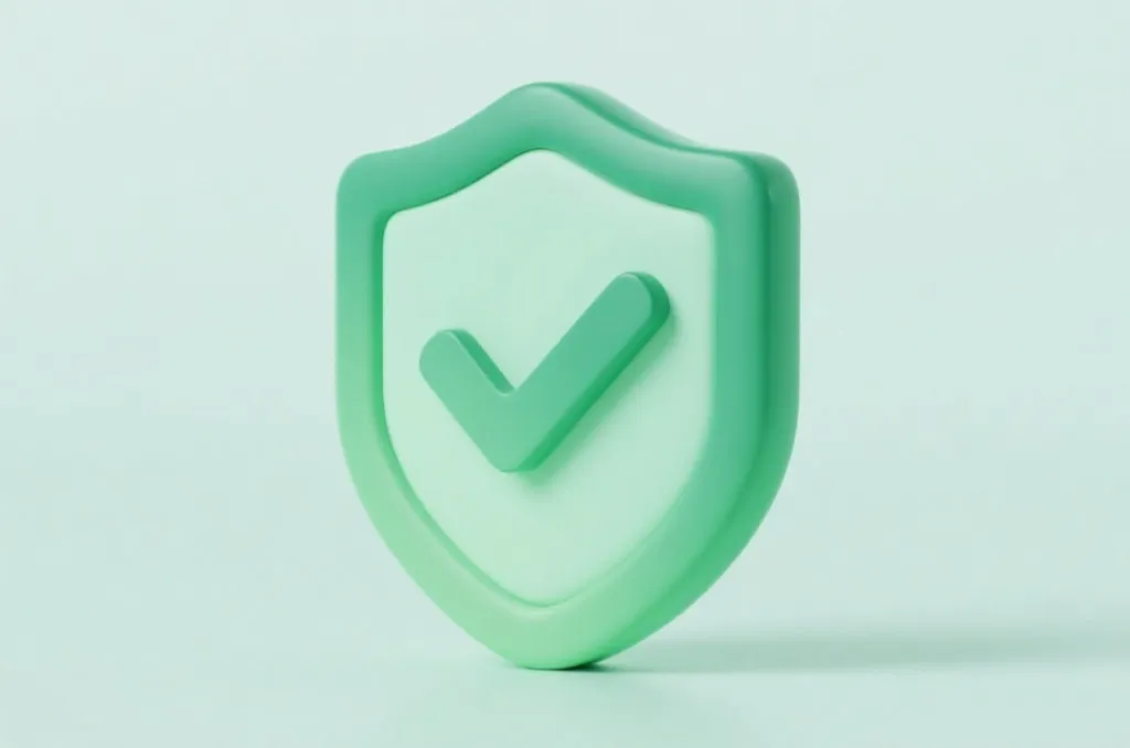 A clean modern 3D icon of a green shield symbolizing safety, security, and digital wellness